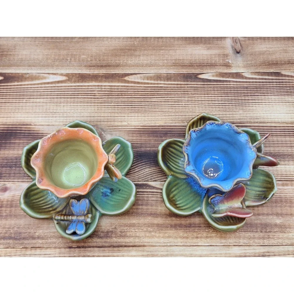Porcline Lilly Pad Butterfly And Dragonfly Candle Holder Or Succulent‎ Planters.